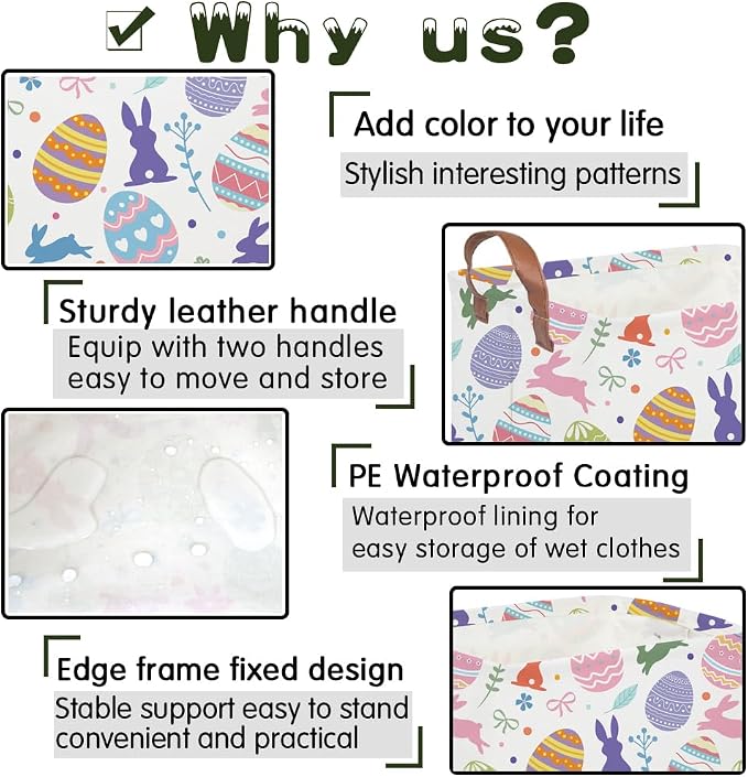 FXOLCSHE Rectangular 3pack Easter basket,Easter basket empty,Kids Toy Storage Basket for baby Bedroom,Toy Gift Organizerm,Kids Storage Bin,Easter gift box(Cute Easter egg)