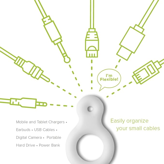 UT Wire Binditz Mini for Mobile Attachable Silicon Cable Wrap Earphone, Chargers & USB, Set of 8, White