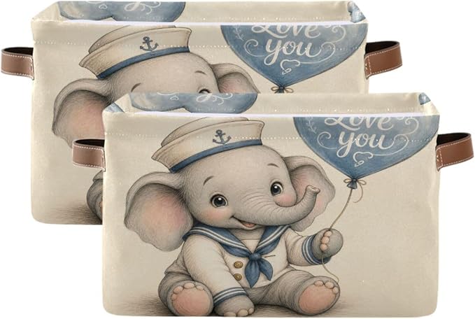 Emelivor Elephant Costume Storage Basket Bins Box for Office Women 1pcs | Foldable Laundry Hamper,Decorative Organizer,Sturdy Boxes Container with Handles for Clothes Books Pet Living Room Shelf