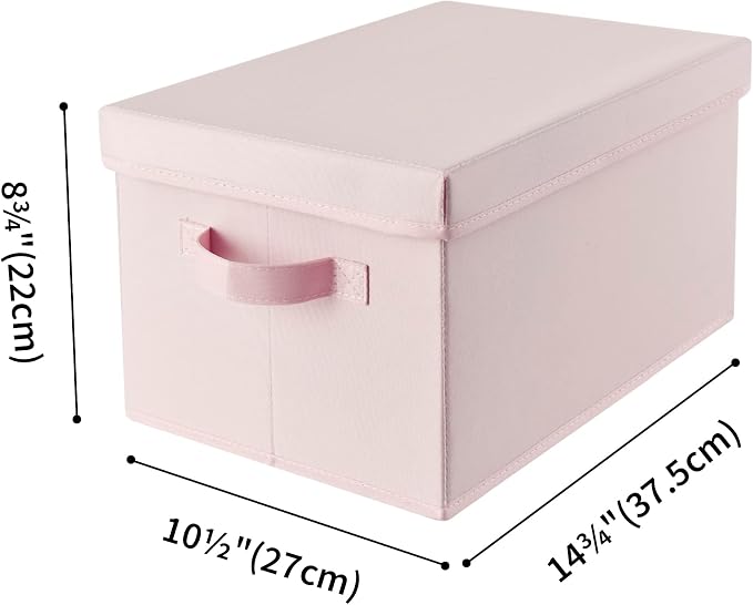 GRANNY SAYS Storage Bins with Lids, Decorative Storage Boxes with Lids | Storage Box with Dust Cover, Handles & Lable, Collapsible, Ideal for Closet Clothes Blanket Toys, Medium, Pink, 3-Pack