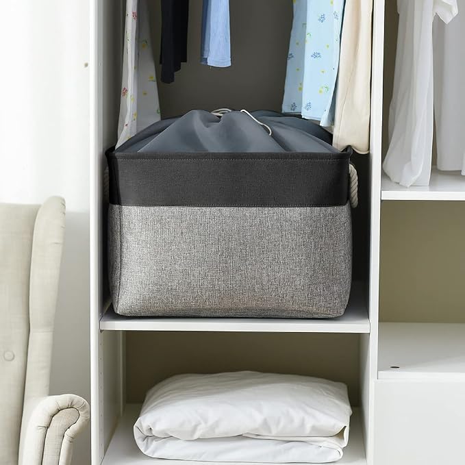 Organization and Storage Basket for Shelves - 20x16x14 inch Jumbo 3 Pack Collapsible Storage Bins for Organizing, Fabric Storage Cubes for Organizer Gift Toy Closet (Black & Grey)