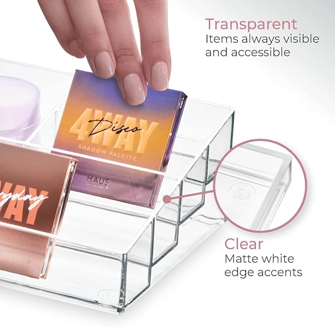 iDesign The Sarah Tanno Collection Plastic Cosmetics and Nail Polish Organizer, 5- Compartment, Clear