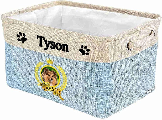 Custom Name Collapsible Dog Toy Storage Basket Bin World's Best Dog Lovely Shetland Sheepdog Foldable Pet Toy Box Closet Shelf Baskets Organizer for Bedroom Home Dog Cat with Handles Blue