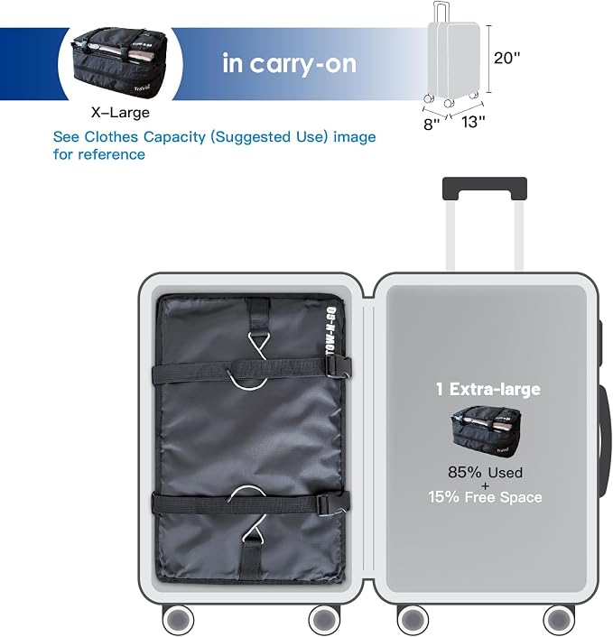 Stow-N-Go Hanging Travel Shelves, Packing Organizer for Luggage. Carry on Closet for Suitcase. Expandable Packing Cube. Travel Essentials. (Black - XL, XL = (L) 17.7" x (W) 11.8")