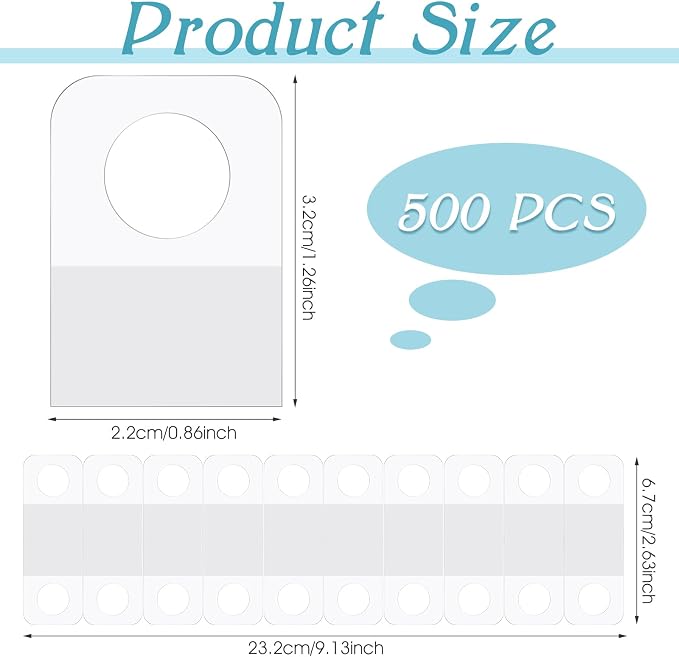 500 Pcs Hang Tags 1.3×0.9 Inch Hang Tabs Round Hole Hanging Tabs Retail Self Adhesive Hang Tags Clear Plastic Hanging Stickers Compatible for Yoto Cards Handicrafts Jewelry Display (1-1/4 x 7/8 Inch) | Clear Plastic Hanging Stickers for Store Retail Ha...