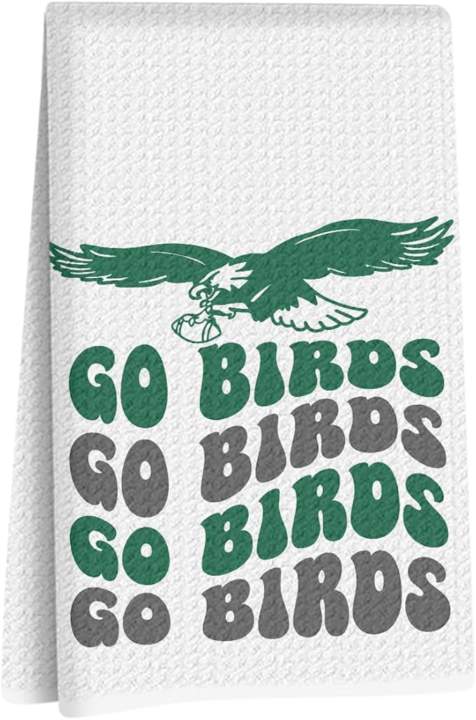 Trendy Groovy Go Birds Football Kitchen Towels 24x14 Inch, Football Decor Reusable Dish Towels for Kitchen Bathroom Decor, Waffle Weave Hand Cloth Tea Towel, Eagles Fan Gifts for Women Friend