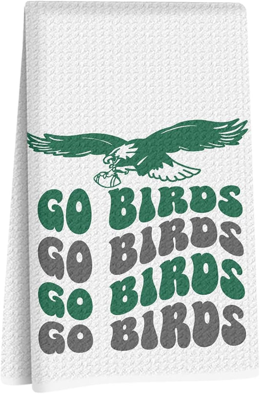 Trendy Groovy Go Birds Football Kitchen Towels 24x14 Inch, Football Decor Reusable Dish Towels for Kitchen Bathroom Decor, Waffle Weave Hand Cloth Tea Towel, Eagles Fan Gifts for Women Friend