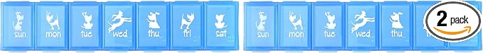EZY DOSE Pets Weekly (7-Day) Pill Organizer, Vitamin and Medicine Box for Dogs, Large Compartments, Blue Lids, Made in The USA (Pack of 2)