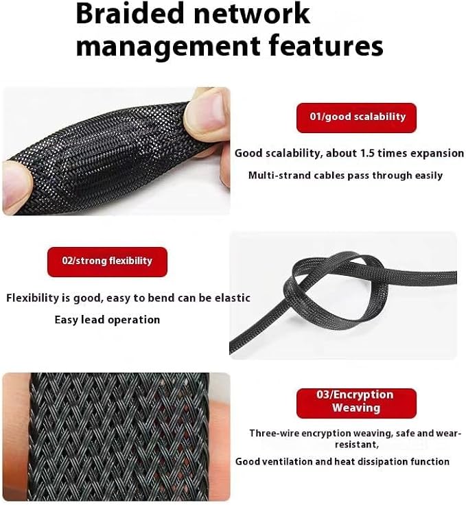 33ft PET Expandable Braid Cable Sleeving 10mm Cable Management Sleeve