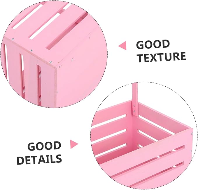 UPKOCH Wooden Storage Crate with Handle Versatile Organizer for Shower Newborns Dolls Pets Space Efficient Pink Storage for Parents