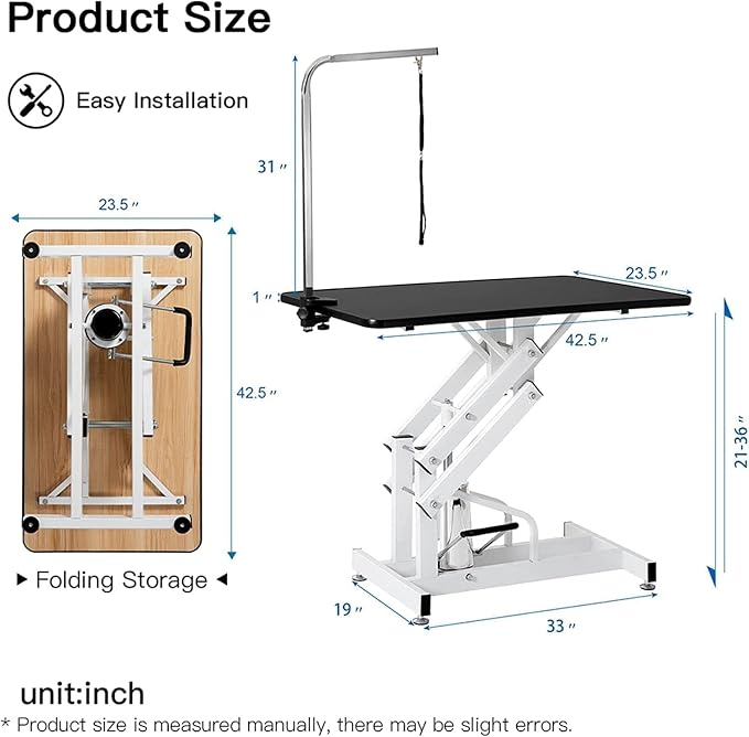 Hydraulic Pet Grooming Table, 42'' Durable Foldable Dog Grooming Table Suitable for Small Medium Large Dogs, Heavy-Duty Pet Grooming Table Drying Table with Adjustable Arms