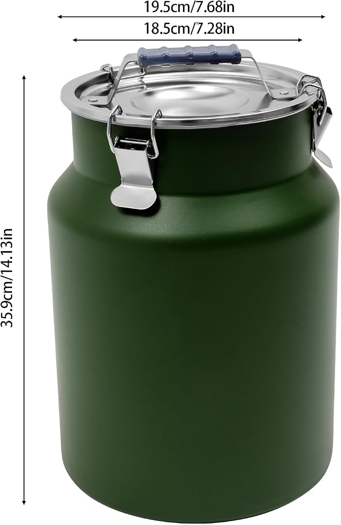 12L Stainless Steel Rice Storage Container with Airtight Lid&Handle, Green | Secure 3-Buckle Locking Lid, Portable Handle and Wide Opening, Stores Rice, Flour, Pet Food, Tea, Oil, Milk, Grains