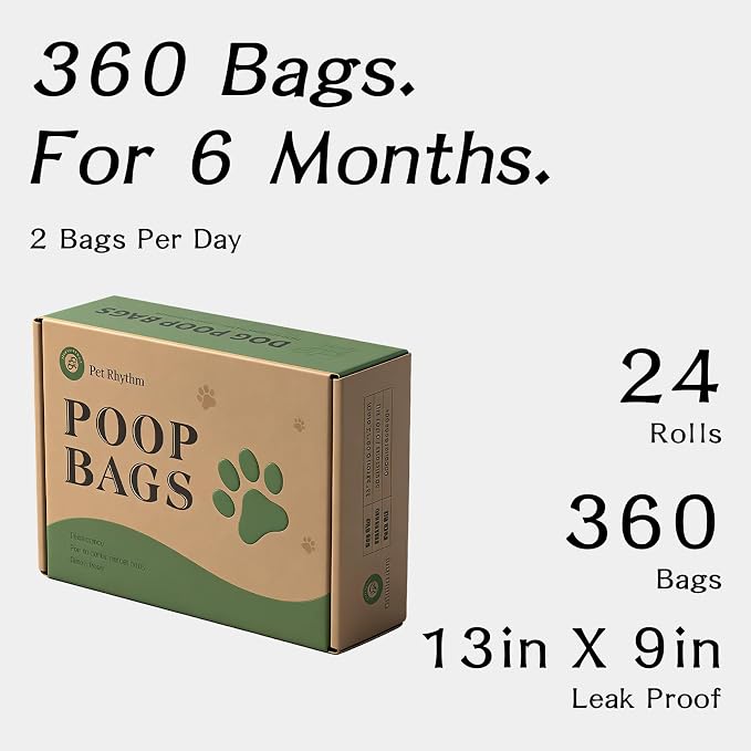Dog Poop Bags Rolls with Dispenser 360 counts 13x9 in Black | Scented Poop Bags for Dogs Extra Large Guaranteed Leak Proof and Extra Thick, For poop bags for dogs Walking and Cat Litter