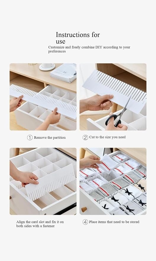 Drawer organizer partition board, suitable for kitchens, bathrooms, bedrooms, and offices