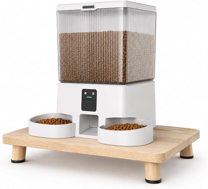 Solid Wood Elevated Cat Feeder Stand, Raised Bowl Holder for Automatic Cat Feeders, Large Double Bowls & Traditional Bowls, Ergonomic Raised Station Relieves Spine and Joint Pressure