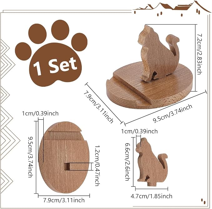 NBEADS Cell Phone Tablet Wooden Stand, Animal Phone Holder Cat Decorative Smartphone Desk Holder with Non-Slip for Various Models of Mobile Phones and Tablets, Sandy Brown