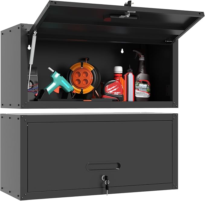 Metal Storage Cabinet for Garage, Tool Cabinet, Utility Cabinet | Wall Mounted, Hanging Tool Cabinet, Lockable, Flip-up Cabinet Door, Assembly Required, Black