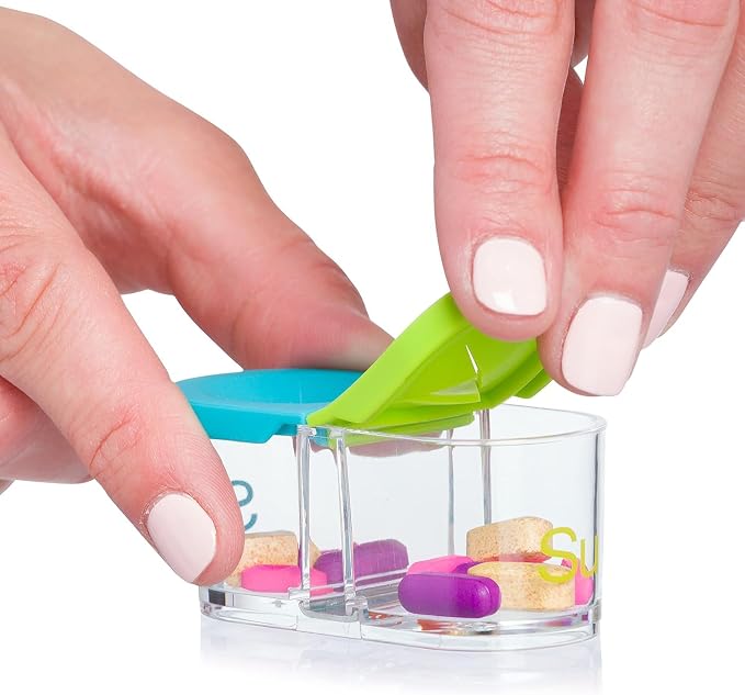 Sagely XL Pill Organizer, Durable Medicine Box, Magnetic Daily Removable Pods, Easy-to-Use, Spill-Proof, Large Enough to Fit Fish Oil, Cod Liver Oil, Supplements & Vitamins (Blue/Green)