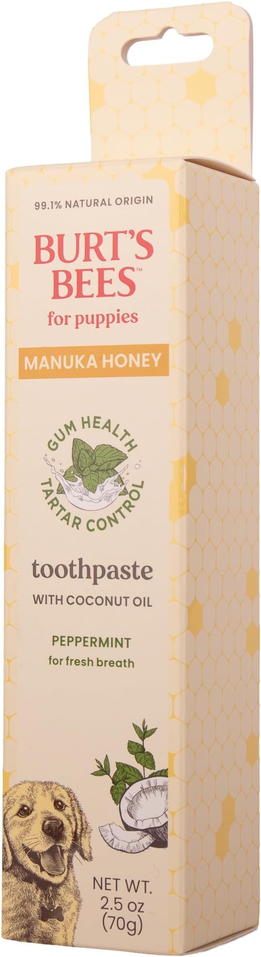 Burt's Bees for Pets Toothpaste for Puppies with Manuka Honey and Coconut Oil for Gum Health & Tartar Control, 99.1% Natural Origin Formula, Peppermint Flavor, 2.5 oz