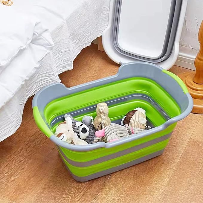 Goderewild Multipurpose Collapsible Pet Bathtub with Drainage Hole for Puppy Small Dogs Cats, Portable Laundry Basket-Foldable Bathing Tub-Storage Organizer, 7.1 Gal/27L (Green,1)