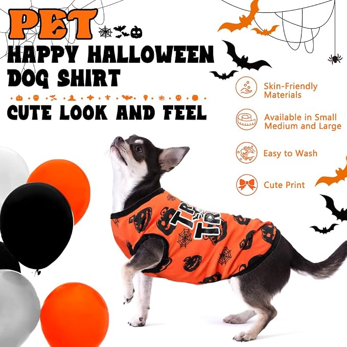 Halloween Shirt Soft Cotton Stretchy Lightweight Dog T-Shirts Sleeveless Vest Cat Costume Clothes for Small Medium Large Dogs