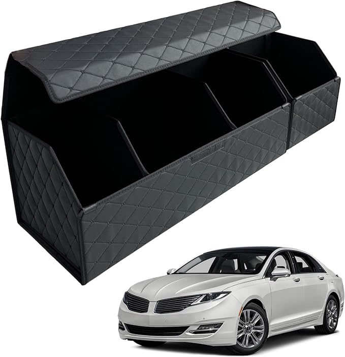Car Trunk Organizer for For Lincoln MKZ - Custom Fit,Easy Installation，Large Space Outdoor Trunk Organizer with Leather,Hook and Loop Fastener,4-Layer Cover,For Lincoln MKZ 2013-2020