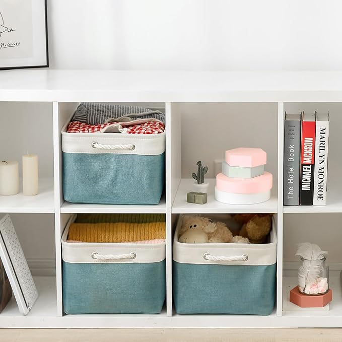 Storage Baskets for Organizing - Extra Large 3 Pack 17x14x10 inch Storage Bins for Shelves Closet Nursery Bathroom Bedroom Baby Clothes Dog Toy Home Organization (White & Green)
