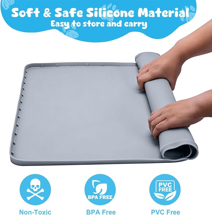 Pee Pad Holder, 24×24 Inch Thickened Silicone Dog Pee Pad Holder Tray | Non Slip Raised Edge Anti Spill Puppy Pad Holder with 4 Fixed Clamps, Easy Cleaning Floor Protection for Puppy Potty Training