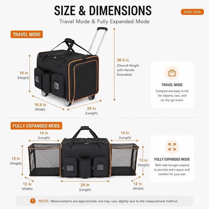 Large Cat Carrier on Wheels for 2 Cats, Double Rolling Pet Carrier with Wheels & Mesh Windows,Foldable Travel Crate for Dogs Cat for Airplane,Travel,Car,Camping