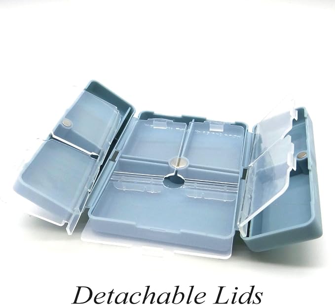 Daily Pill Organizer Box, 7 Compartments Portable Case for Travel | Folding Design Medicine Dispenser Reminder for Purse Pocket to Hold Vitamins, Cod Liver Oil, Supplements, Medication, Blue