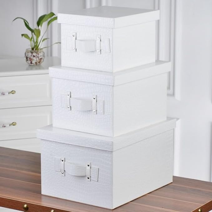 Premium Leather Storage box With lid Reinforced Handle Stackable Multi Purpose Organizer for Home Office Garage Camping Dorm pet Supplies Outdoor Storage Cabinet(Black,30cm/12in)