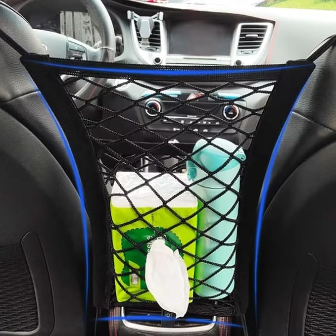 Car Seat Mesh Organizer for Dodge Charger Challenger Avenger Dart Upgrade Dual-Layer Pet Barrier Interior Storage Net Heavy-Duty Hooks
