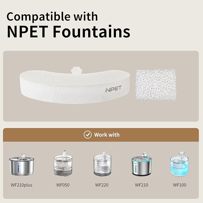 NPET Replacement Filters for WF210plus Stainless Steel Pet Water Fountain(8pcs)