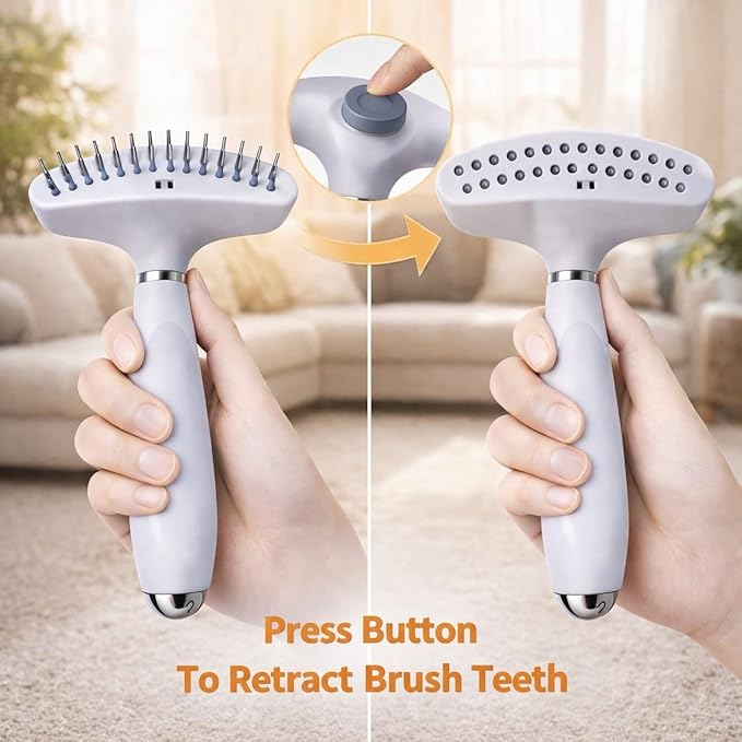 Self Cleaning Dog Brush for Shedding – Undercoat Rake for Dogs & Cats, Deshedding & Dematting Tool with Dual Stainless Steel Teeth, Removes Loose Fur for Thick & Double Coats