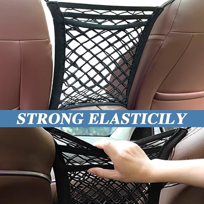 3-Layer Car Mesh Organizer, Seat Back Net Bag, Barrier of Backseat Pet Kids, Cargo Tissue Purse Holder, Driver Storage Netting Pouch