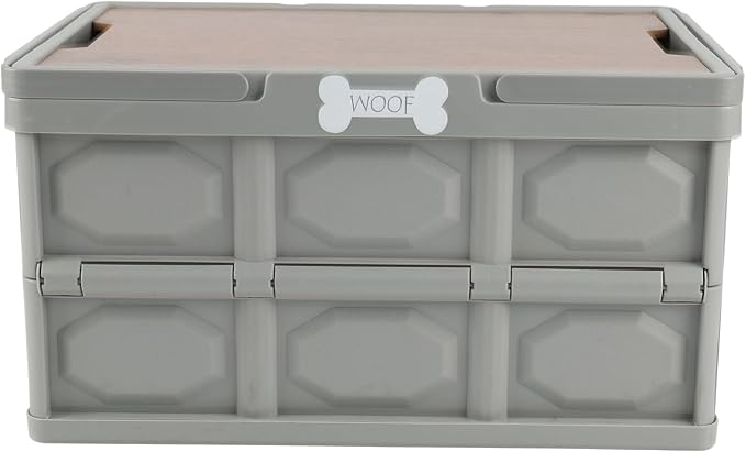 Morezi Outdoor Dog Toy bin chew Proof Box Storage in Plastic Foldable Designed Dog Stuff Organizer Great for pet Food organizing Toys leashes Clothing in Outside Gray