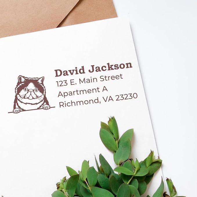 Peeking Exotic Shorthair Cat Address Stamp Self-Inking - Clear Impressions | Return Address Stamp for Cat Lovers. Built-in refillable pad. Made to Order Exotic Shorthair Cat Home Address Stamp.