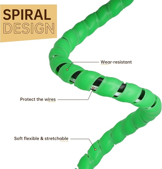 Spiral Cable Wrap, 10ft Cable Sleeves for Cords, Flexible Cable Management Sleeve for Computer, Power, Audio & Video Cords (Green, 5/16")