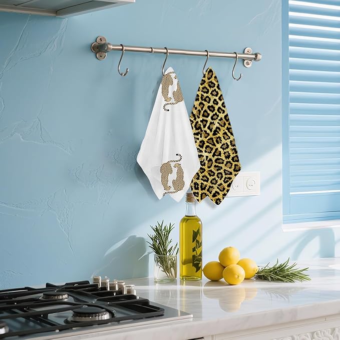 Hanamiya Na 2 Pcs Trendy Cheetah Leopard Print Kitchen Towels 14x24 Inch, Cheetah Print Gifts for Women Dish Tea Towels, Leopard Decor Hand Towels for Home Kitchen Bathroom