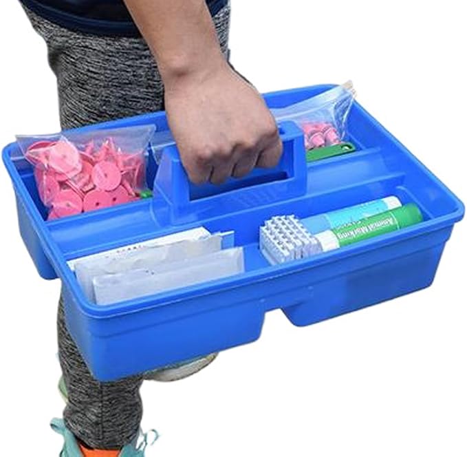 Plastic Storage Tool Tray Tote for Versatile Multiuse Tool Caddy with Attached Portable Handle Organize Carry Tools Farm Veterinary Tool Box Veterinary Medicine box (Plastic Handle Blue Tray)