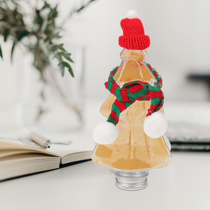 6set Christmas Tree Shaped Juice Bottles Reusable Cold Juice Containers with Caps for Milk Tea Candy Storage and Holiday Decorations