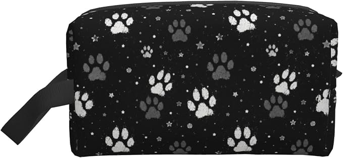 Vintage Pet Paw Print Makeup Bag for Women, Cute Dog Lover Cosmetic Bag Travel Toiletry Pouch Zipper Organizer Gift for Pet Lovers Gym Daily Use 10x6.2x4.9 Inch