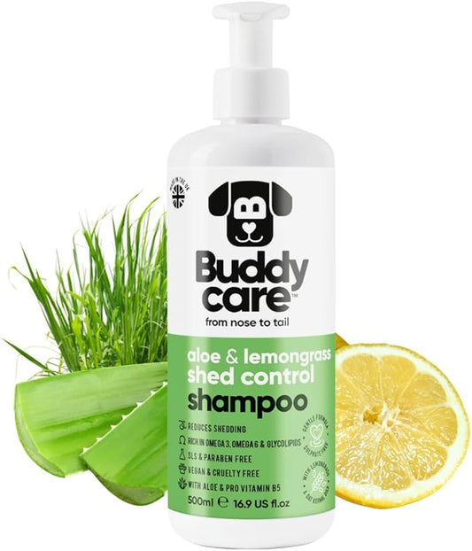 shed Control Dog Shampoo by Buddycare | Dry Skin & Itchy Skin Relief for Smelly Dogs | Deep Cleansing for Dogs Puppy Sensitive Skin | Lemongrass Scented | with Aloe & Vitamin B5 (16.90oz)