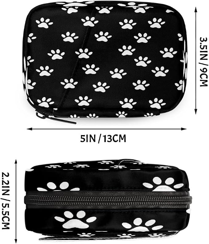 Weekly Pill Organizer Travel Size Bag with Removable 7 Day Pill Box Portable Vitamin Case Purse with Zipper,White Pet Paws Black