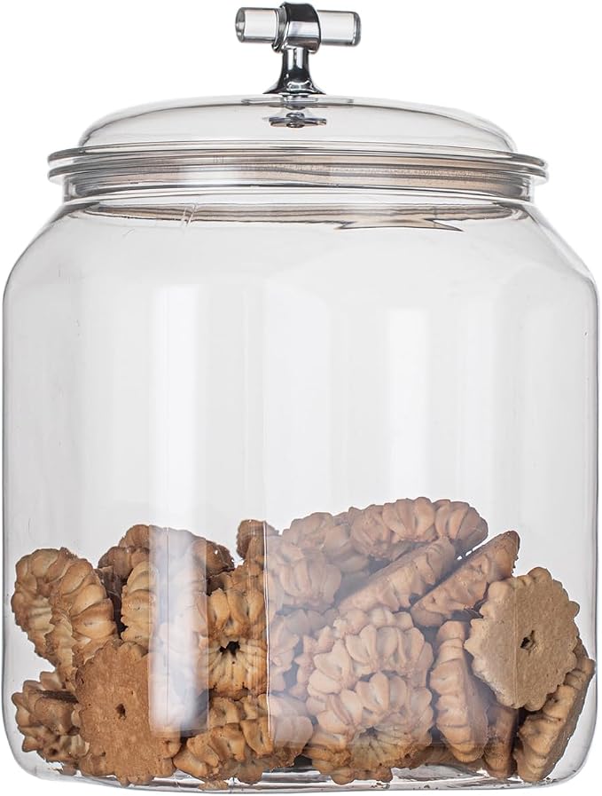 KEKEHOME 101oz Plastic Food Storage Jar with Airtight Seal Lid, Square Kitchen Counter Container for Cookies, Candy, Pasta, Dry Goods for Pantry Organization，3L