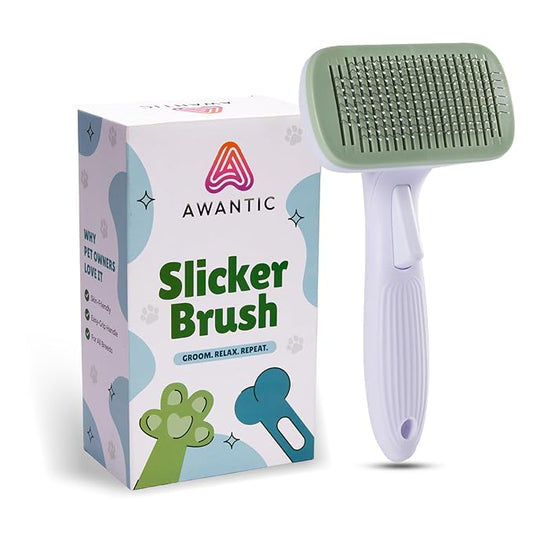 Self- Cleaning Slicker Brush for Dogs Suitable for Short & Long Haired Dogs and Effective Deshedding for Pet Grooming, Undercoat Removal, Tangle-Free Fur, Skin-Friendly Tool for Healthy Coat