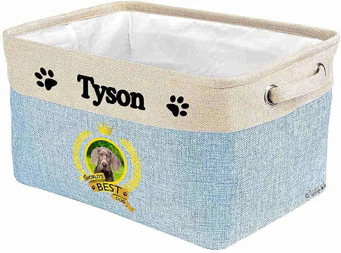 Custom Name Collapsible Dog Toy Storage Basket Bin World's Best Dog Weimaraner Foldable Pet Toy Box Closet Shelf Baskets Organizer for Bedroom Home Dog Cat with Handles Blue