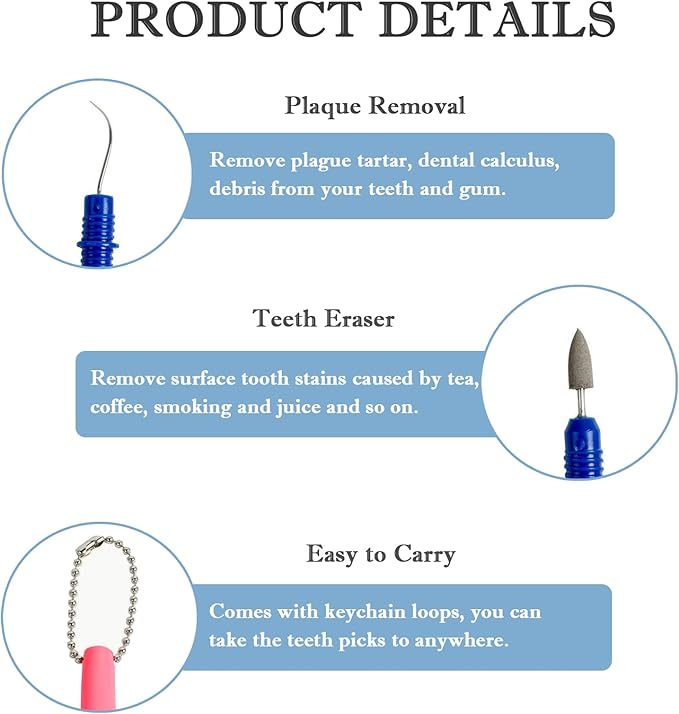 4PCS Reusable Dental Picks Kit Portable Teeth Stain Plaque Remover with Keychain with Keychain Tooth Erasers Tartar Eraser Tool Set for Travel, Pets & Oral Hygiene, Pink and Green