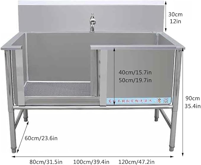 Professional Pet Grooming Bathtub Station with Faucet and Shower Sink,Stainless Steel Dog Bathing Tub for Home Use,Suitable for Large,Medium,and Small Pets.120cm/47.2in-Depth40cm