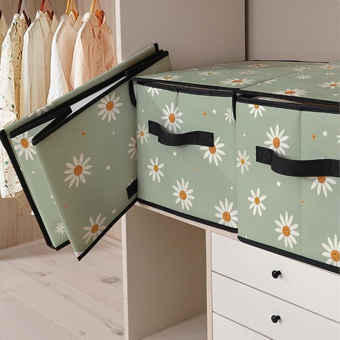 Stackable Clothes Storage Bins with Lids 3 Pack | Closet Organizers Fabric Box for Home and Office,Blanket Clothes Organizers,Under Bed Storage Containers